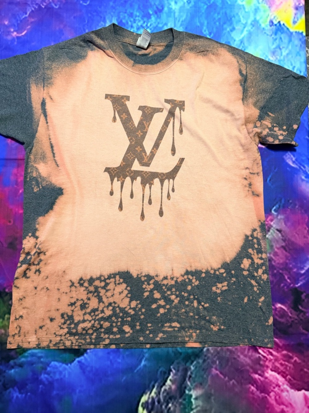Bleached LV Drip Logo Graphic Tee - Peach & Black